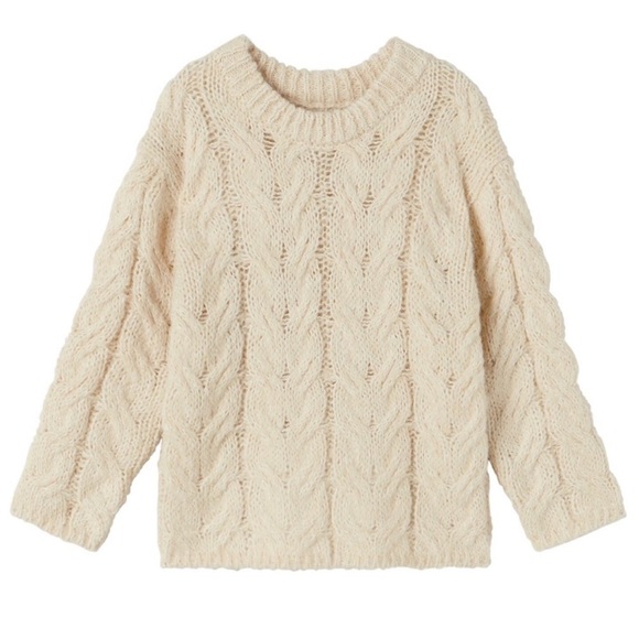Zara Girls Cable Knit Preppy Cozy Rustic Beige Cream Sweater Size 9-10 - Picture 1 of 10